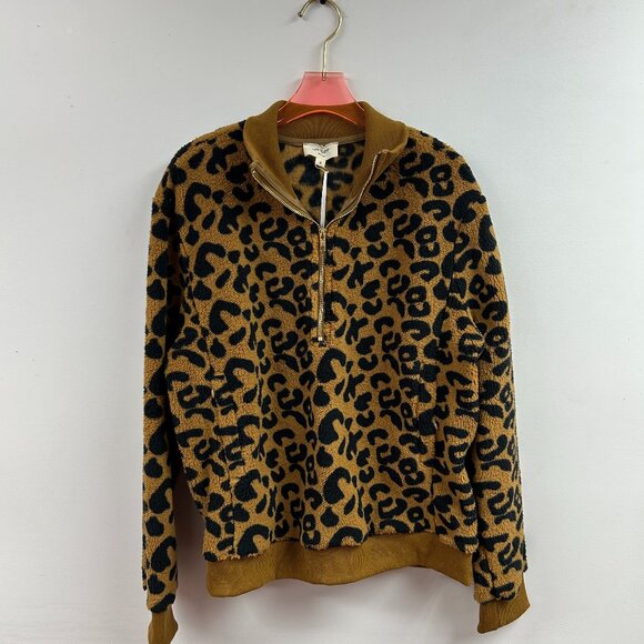 Leopard Print Quarter-Zip Pullover - CS5228 - Picture 1 of 2